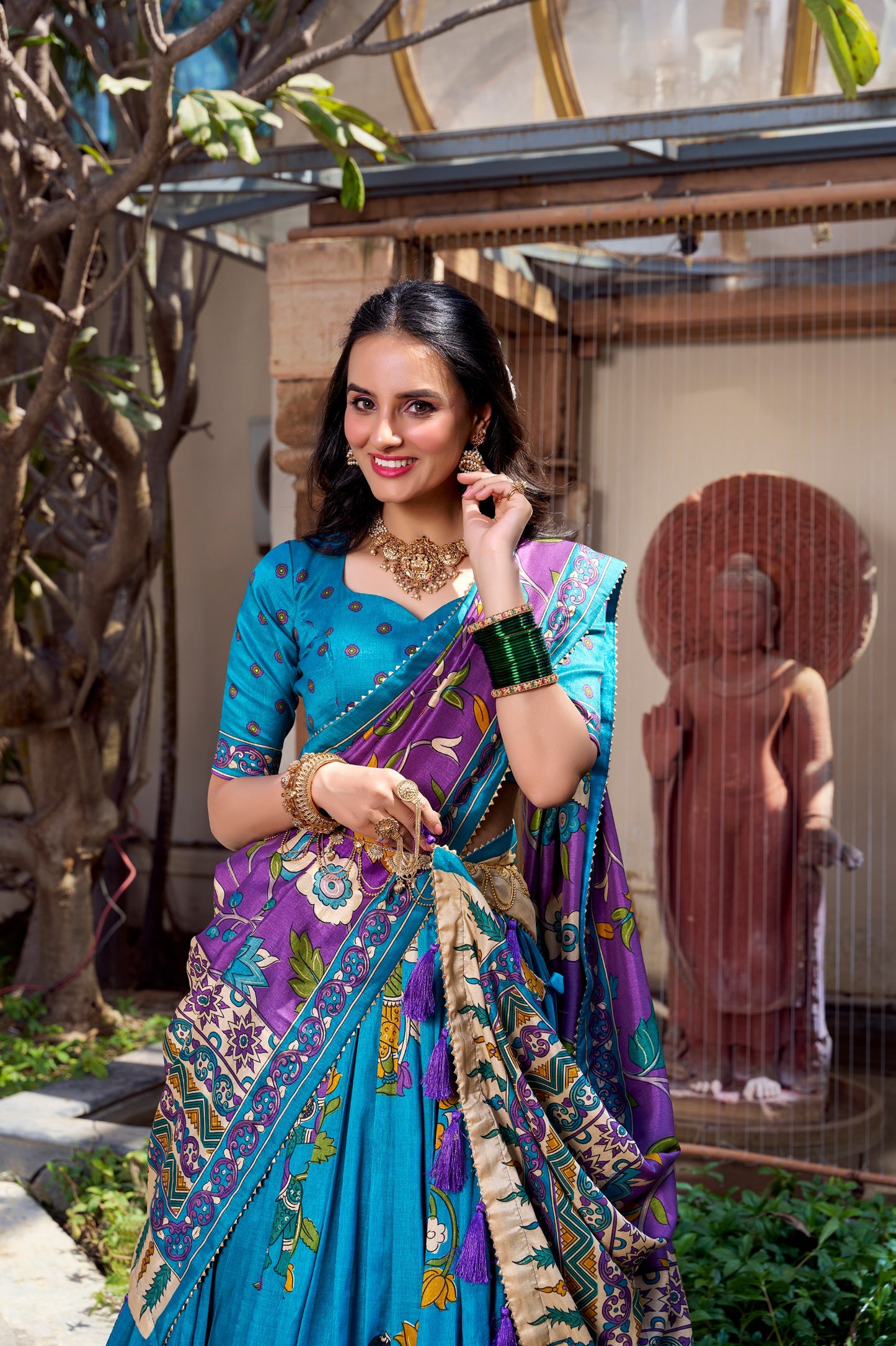 Kalamkari Print with Tasar Silk Lehenga