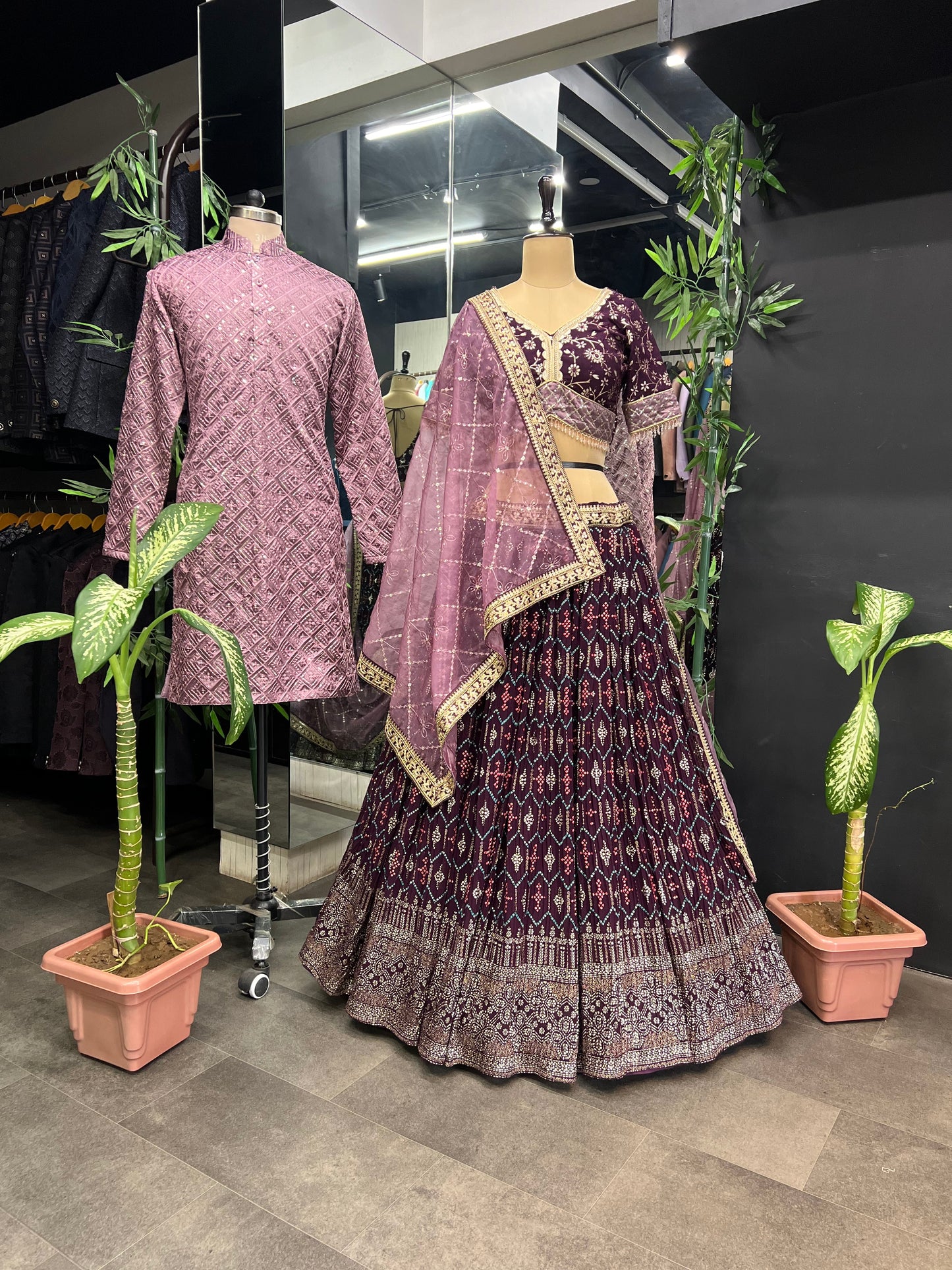 Wine Varnish Couple Outfit
