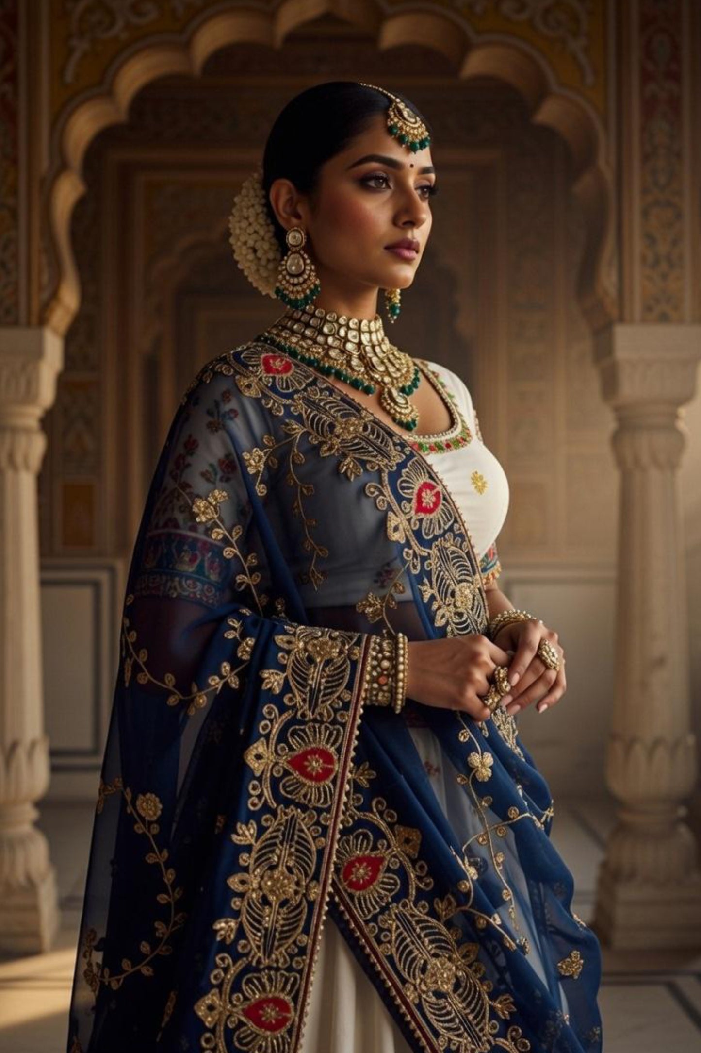 White x Navy Royal Chaniya Choli – Limited Festive Drop | Navratri