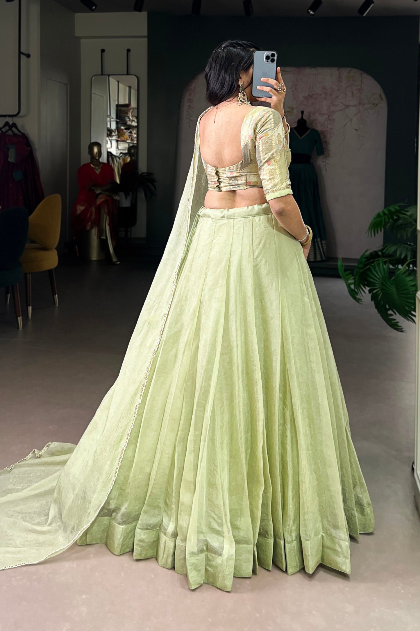 Allen Crush Fabric Lehenga in a Calming Tea Shade