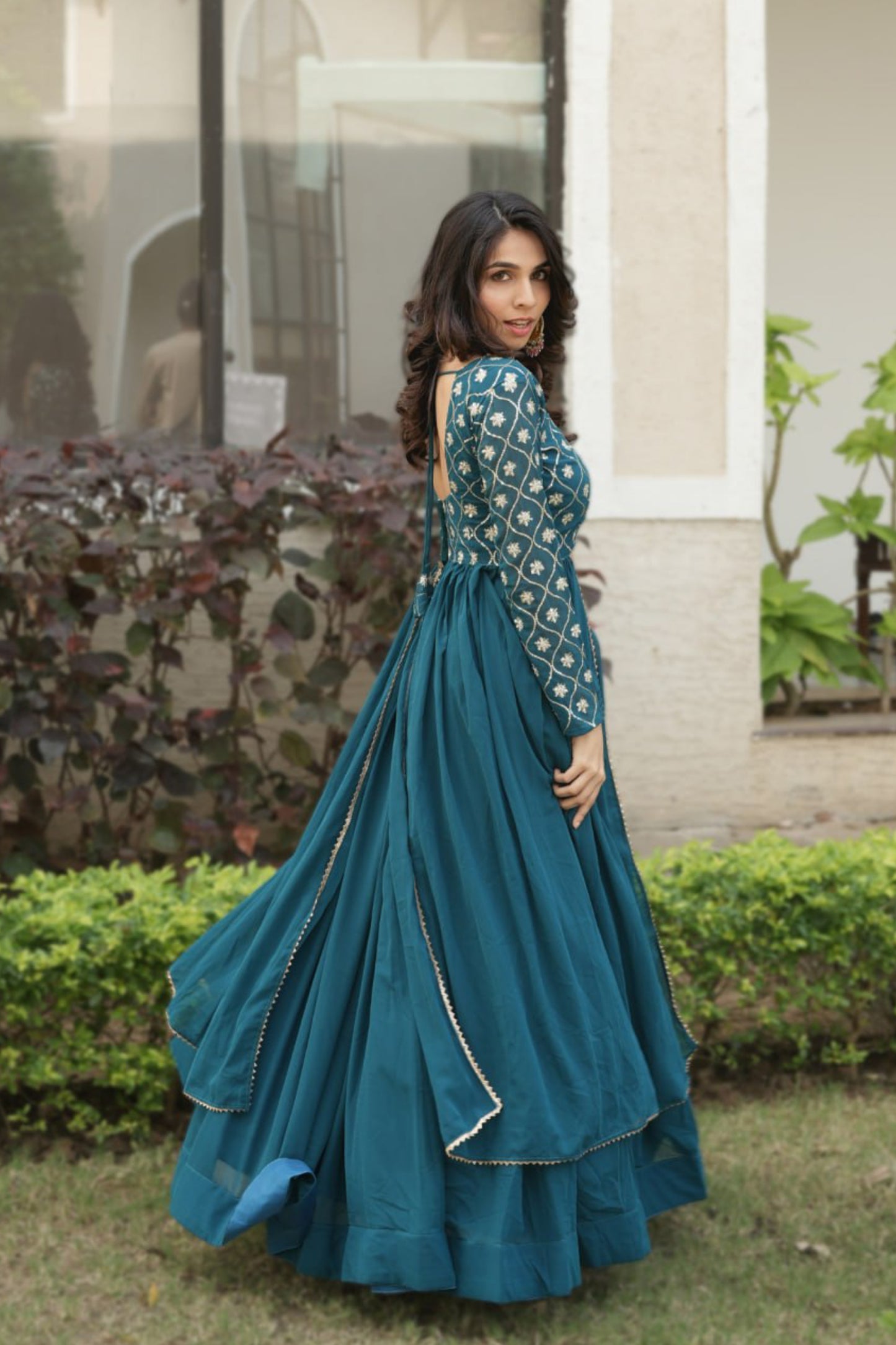 Gorgette Lehenga With Traditional Embroidery Top