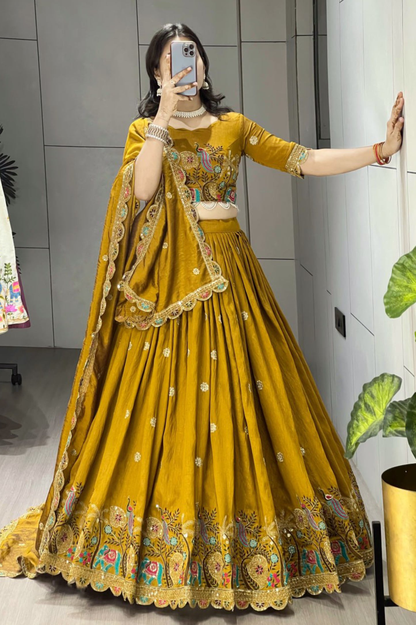 Musturd Embroidery Lehenga Choli