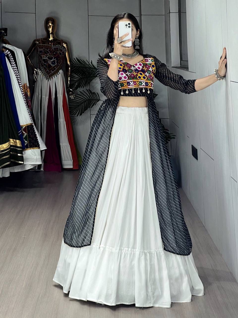 Leheriya Prints Kurtis With Traditional Lehenga Sets
