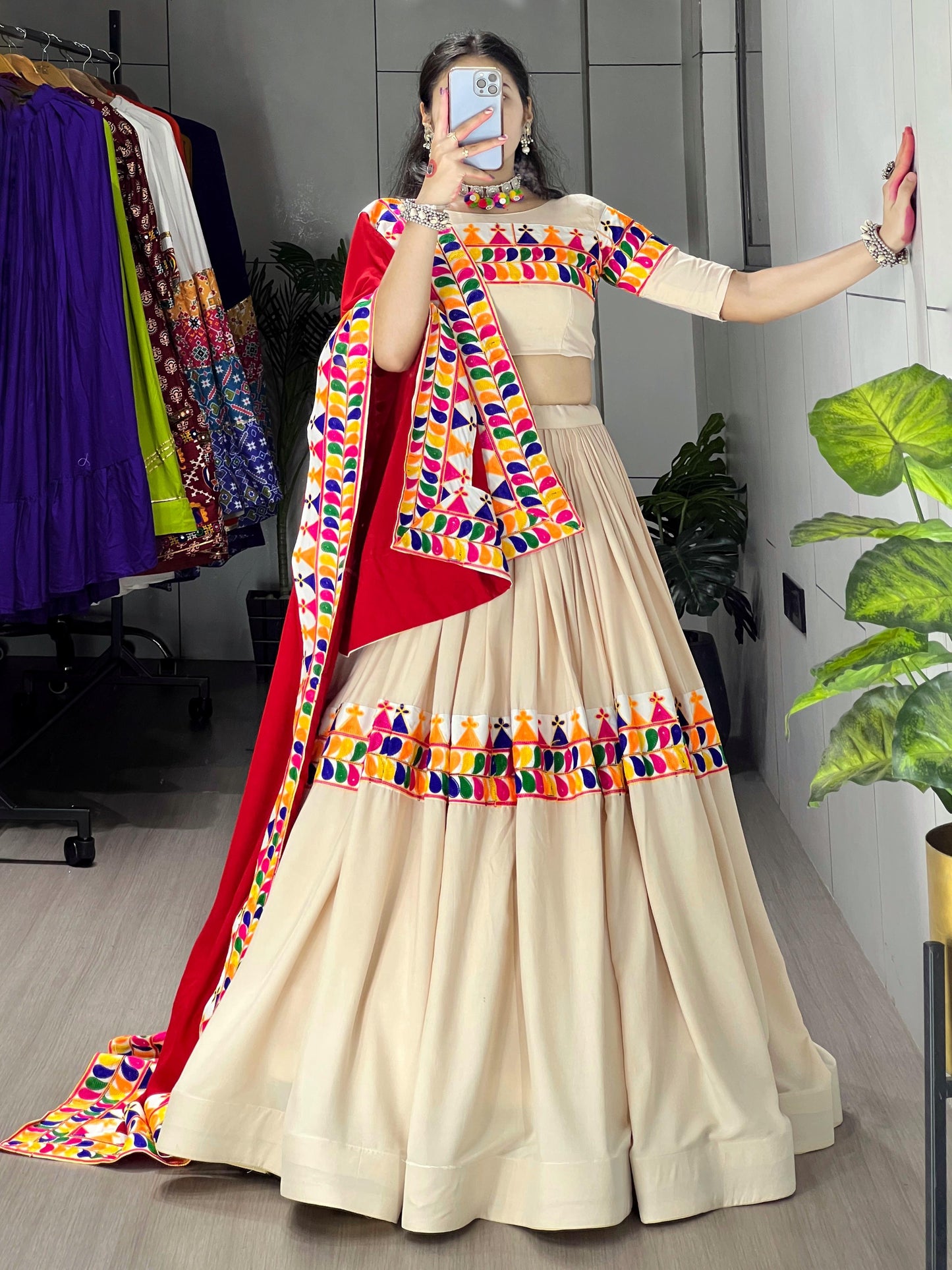 Exotic Vanilla Toned Chaniya Choli | Navratri Gamthi