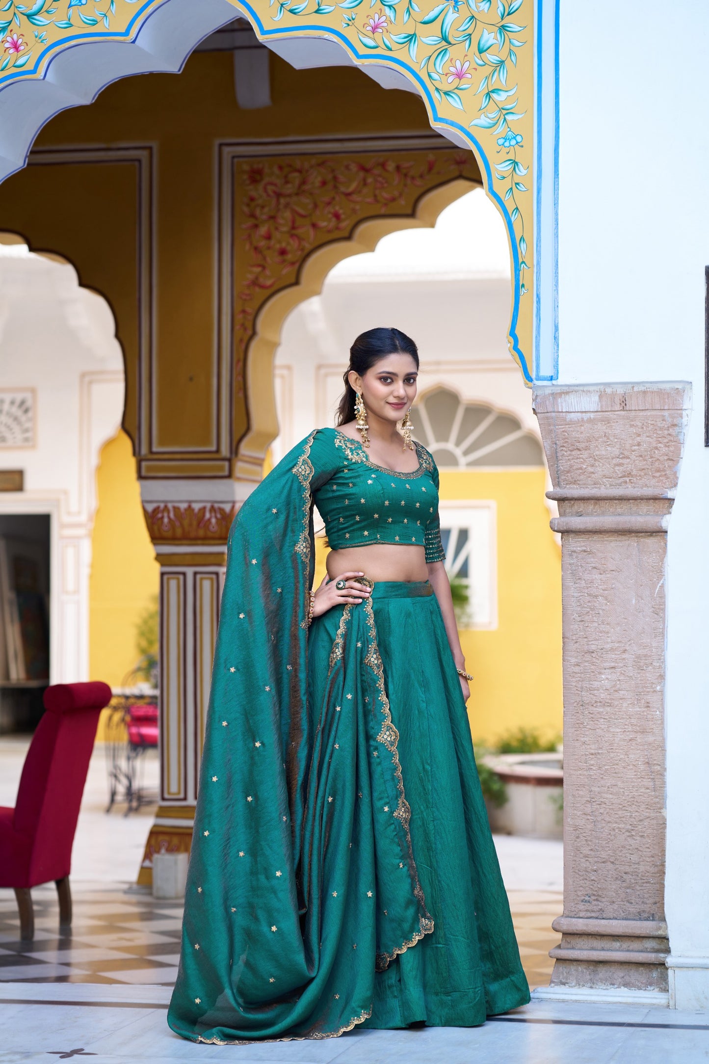Emerald Royal Elegance | Wedding NC Silk Lehenga |