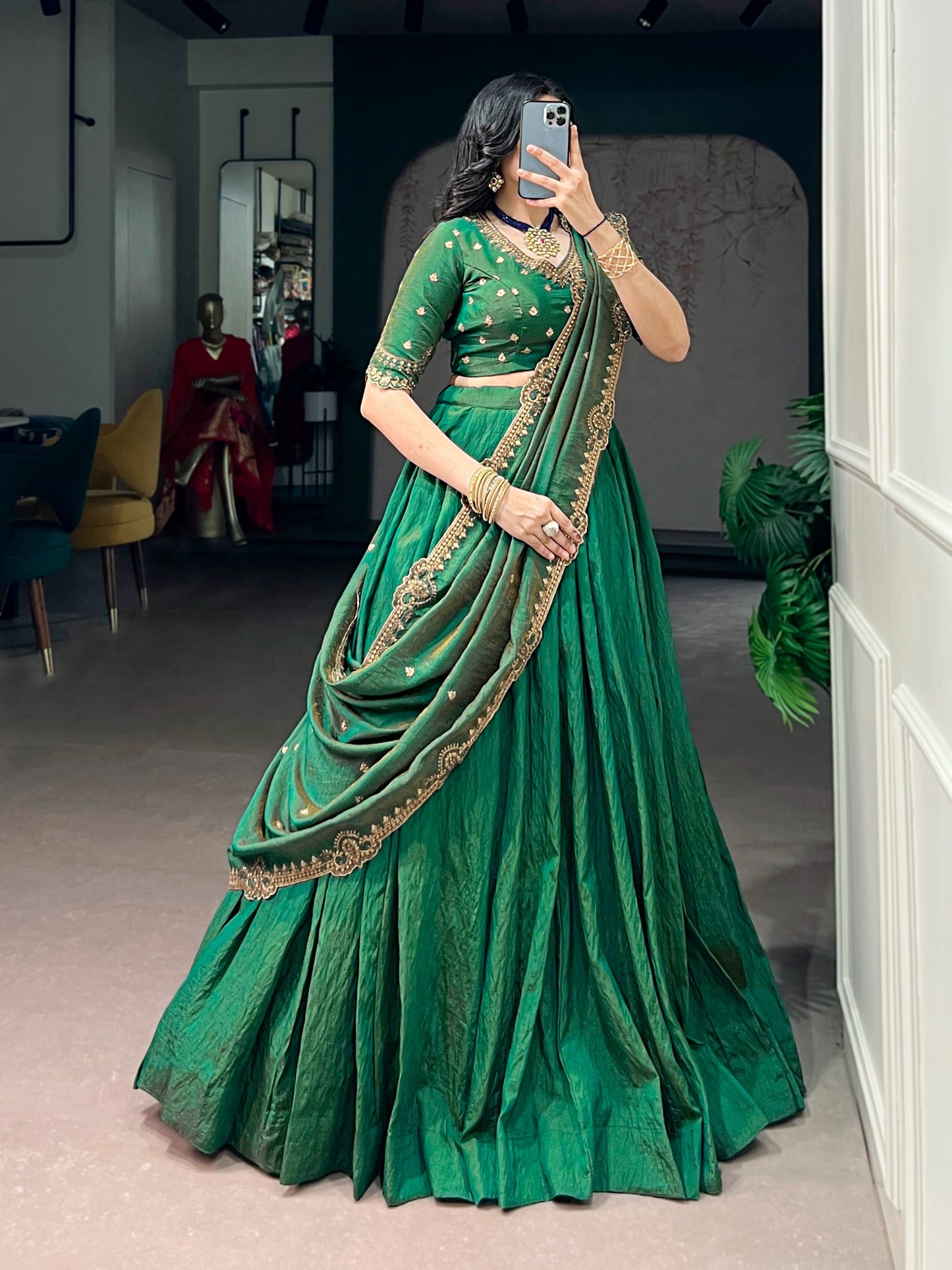 Emerald Royal Elegance | Wedding NC Silk Lehenga |