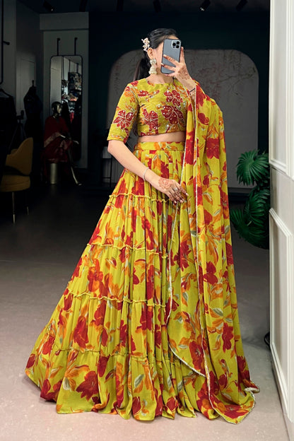 Vibrant Floral Marble Print Chaniya Choli