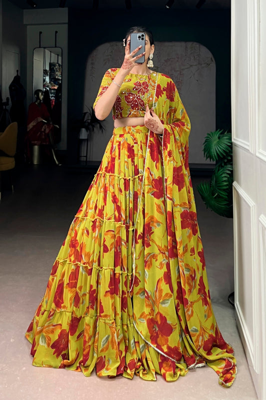 Vibrant Floral Marble Print Chaniya Choli