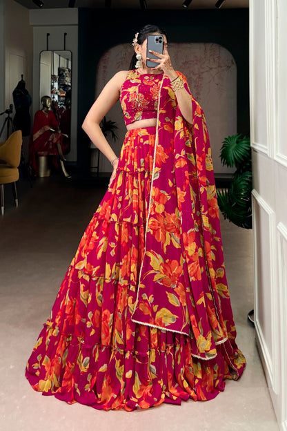Vibrant Floral Marble Print Chaniya Choli
