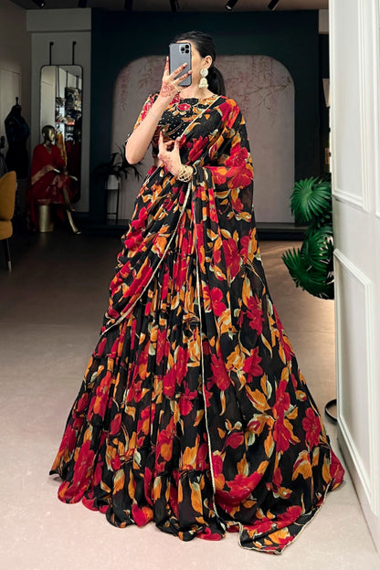 Vibrant Floral Marble Print Chaniya Choli