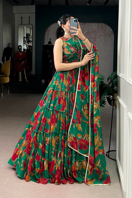 Vibrant Floral Marble Print Chaniya Choli