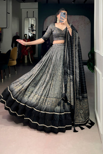 Kalamkari Print Tasar Silk Chaniya Choli