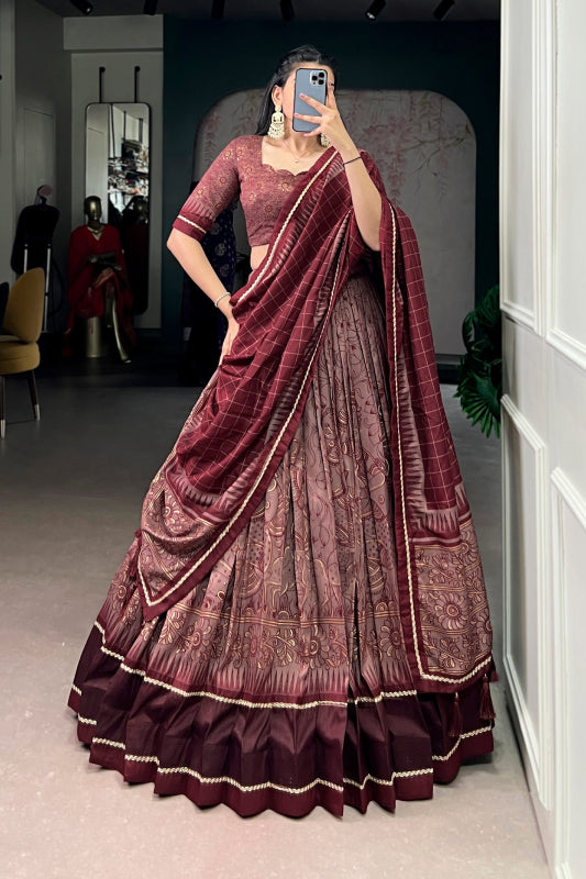 Kalamkari Print Tasar Silk Chaniya Choli