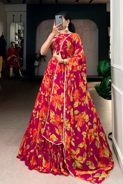 Vibrant Floral Marble Print Chaniya Choli