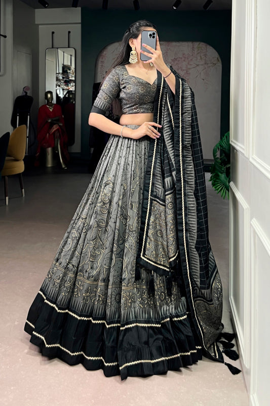 Kalamkari Print Tasar Silk Chaniya Choli