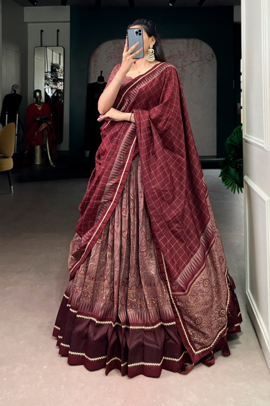Kalamkari Print Tasar Silk Chaniya Choli