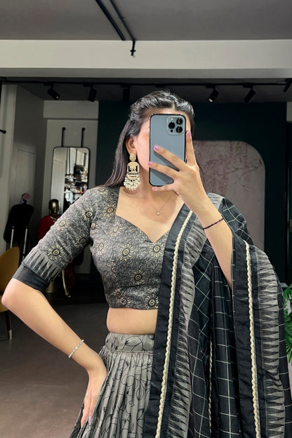 Kalamkari Print Tasar Silk Chaniya Choli