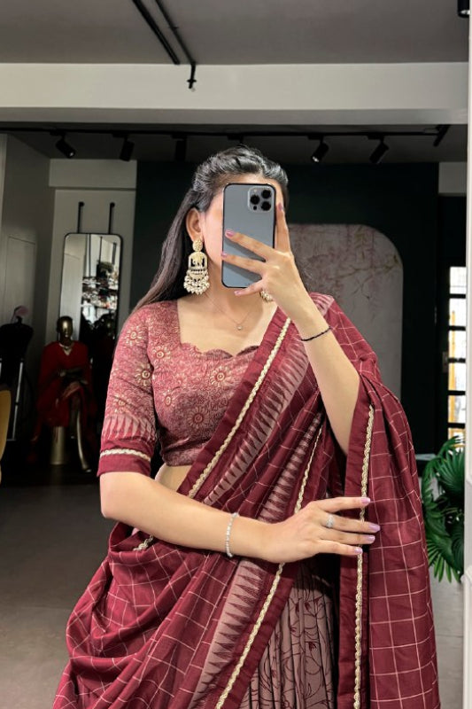 Kalamkari Print Tasar Silk Chaniya Choli