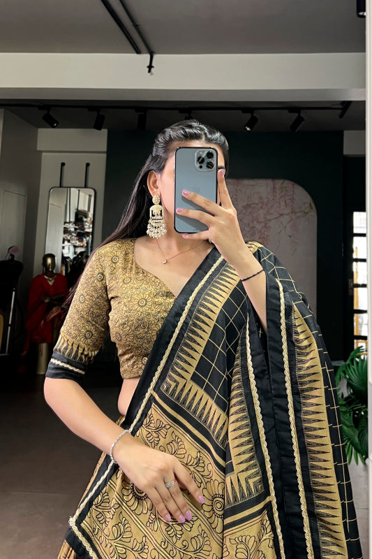 Kalamkari Print Tasar Silk Chaniya Choli