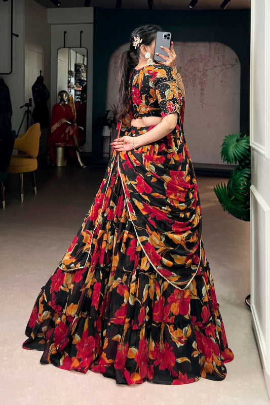 Vibrant Floral Marble Print Chaniya Choli