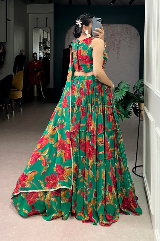 Vibrant Floral Marble Print Chaniya Choli