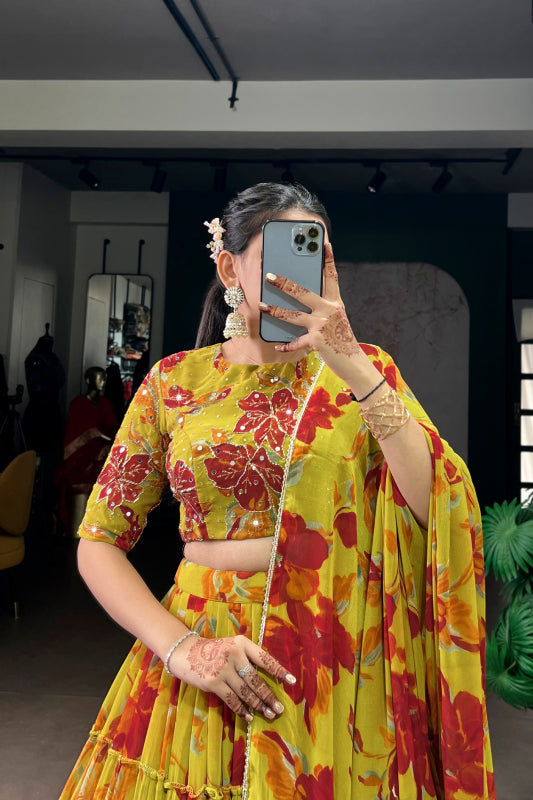 Vibrant Floral Marble Print Chaniya Choli