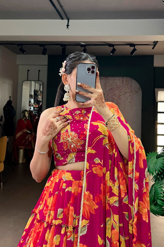 Vibrant Floral Marble Print Chaniya Choli