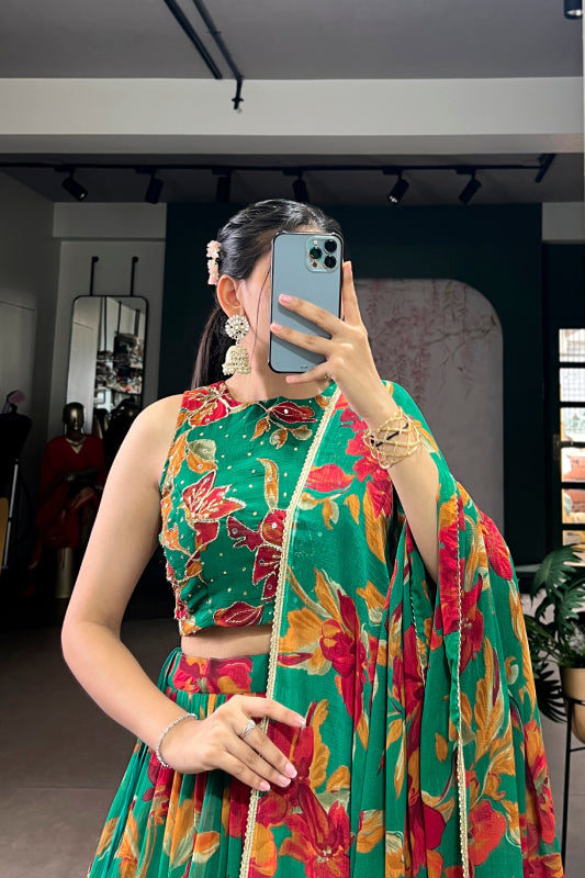 Vibrant Floral Marble Print Chaniya Choli