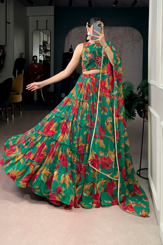 Vibrant Floral Marble Print Chaniya Choli