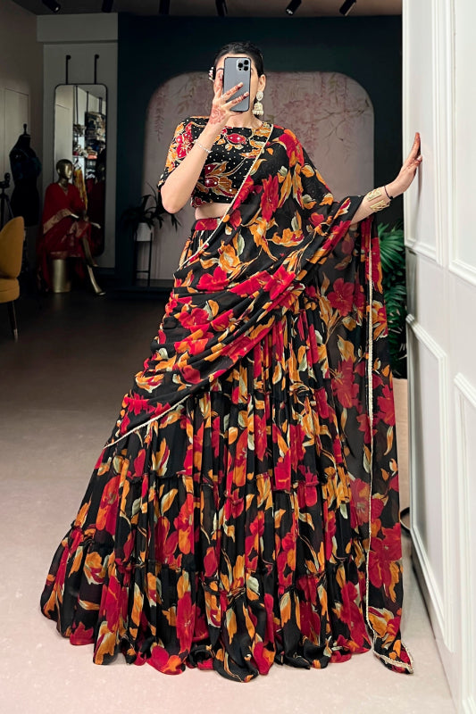 Vibrant Floral Marble Print Chaniya Choli