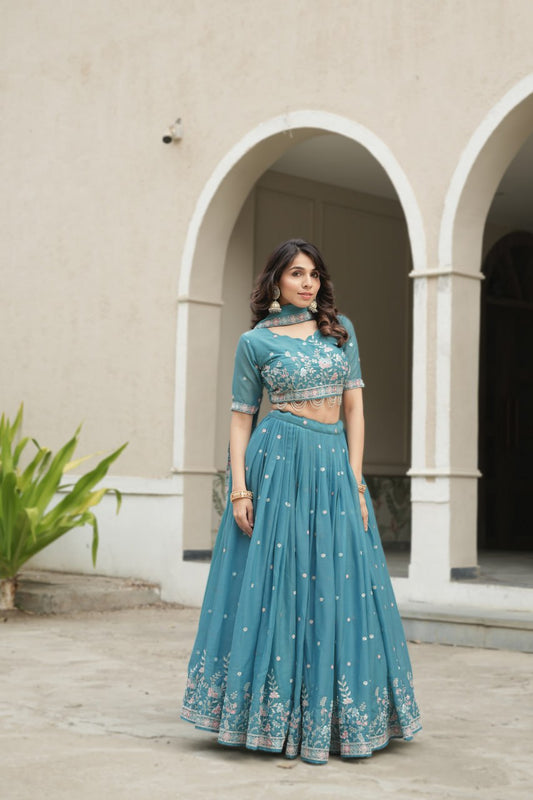 Star Gorgette Wedding Sky Lehenga Choli