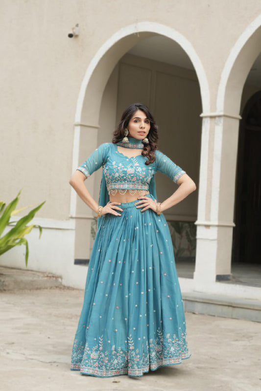 Star Gorgette Wedding Sky Lehenga Choli
