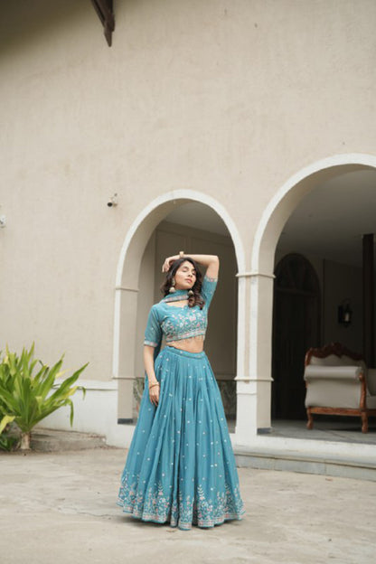 Star Gorgette Wedding Sky Lehenga Choli