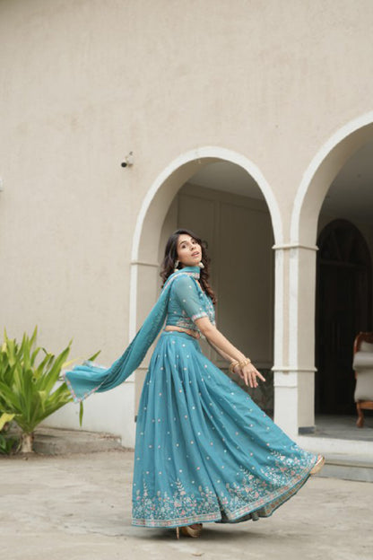 Star Gorgette Wedding Sky Lehenga Choli