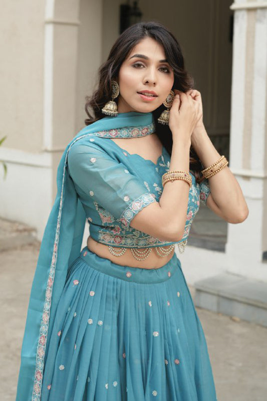 Star Gorgette Wedding Sky Lehenga Choli