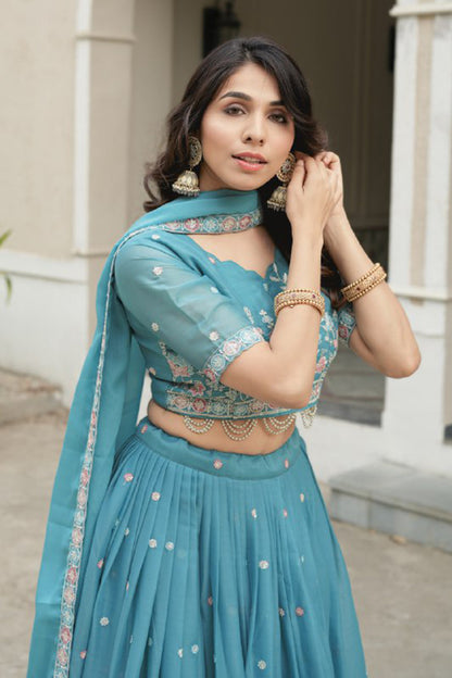 Star Gorgette Wedding Sky Lehenga Choli