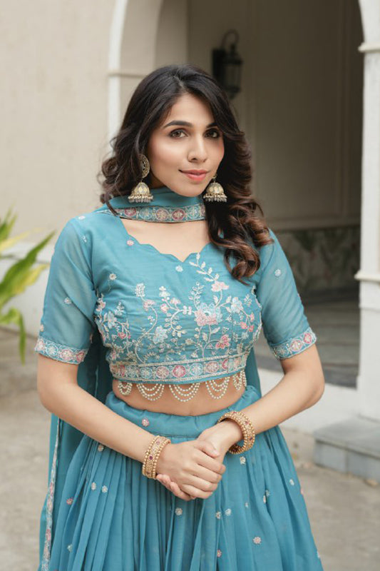 Star Gorgette Wedding Sky Lehenga Choli