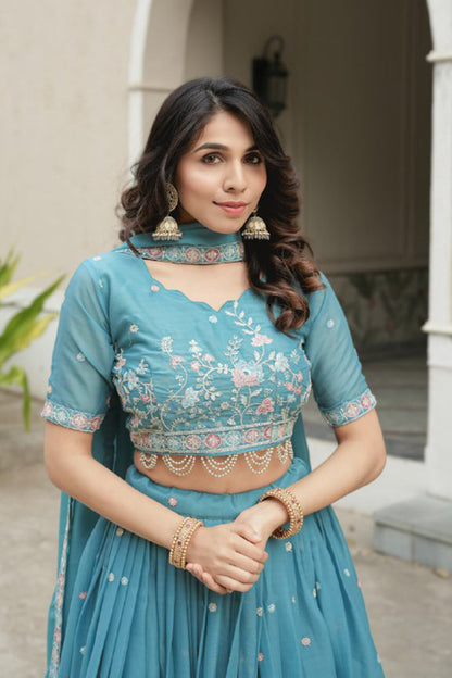 Star Gorgette Wedding Sky Lehenga Choli
