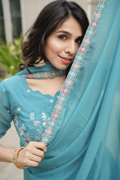 Star Gorgette Wedding Sky Lehenga Choli