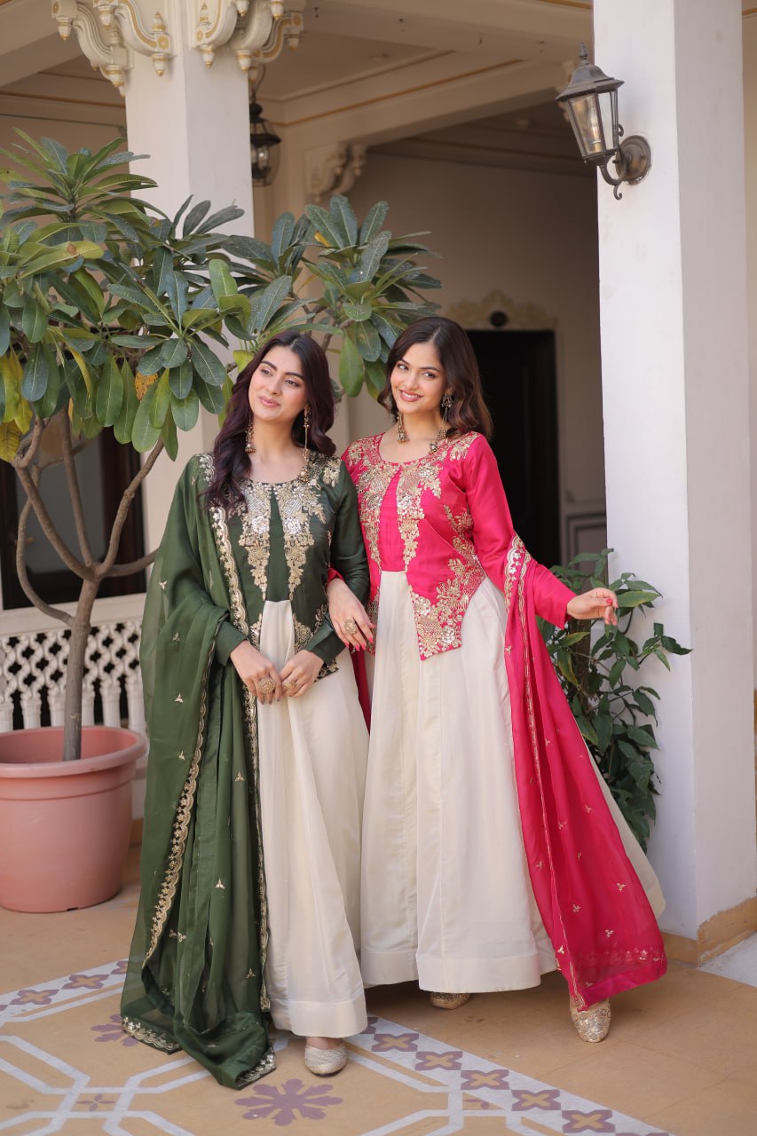 Glass Roman and Cosmos Gown With Dupatta