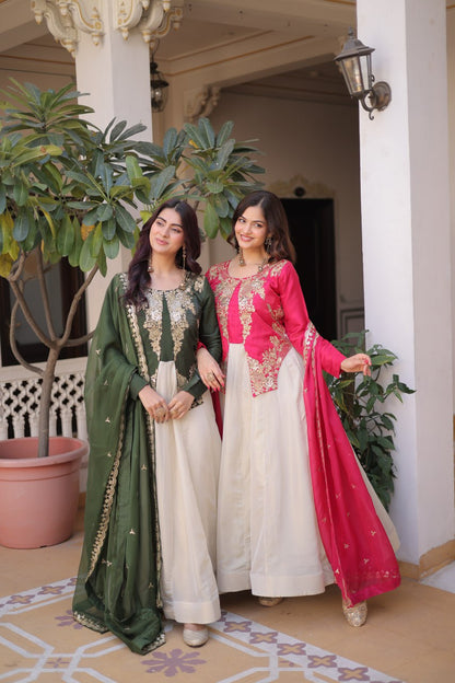 Glass Roman and Cosmos Gown With Dupatta