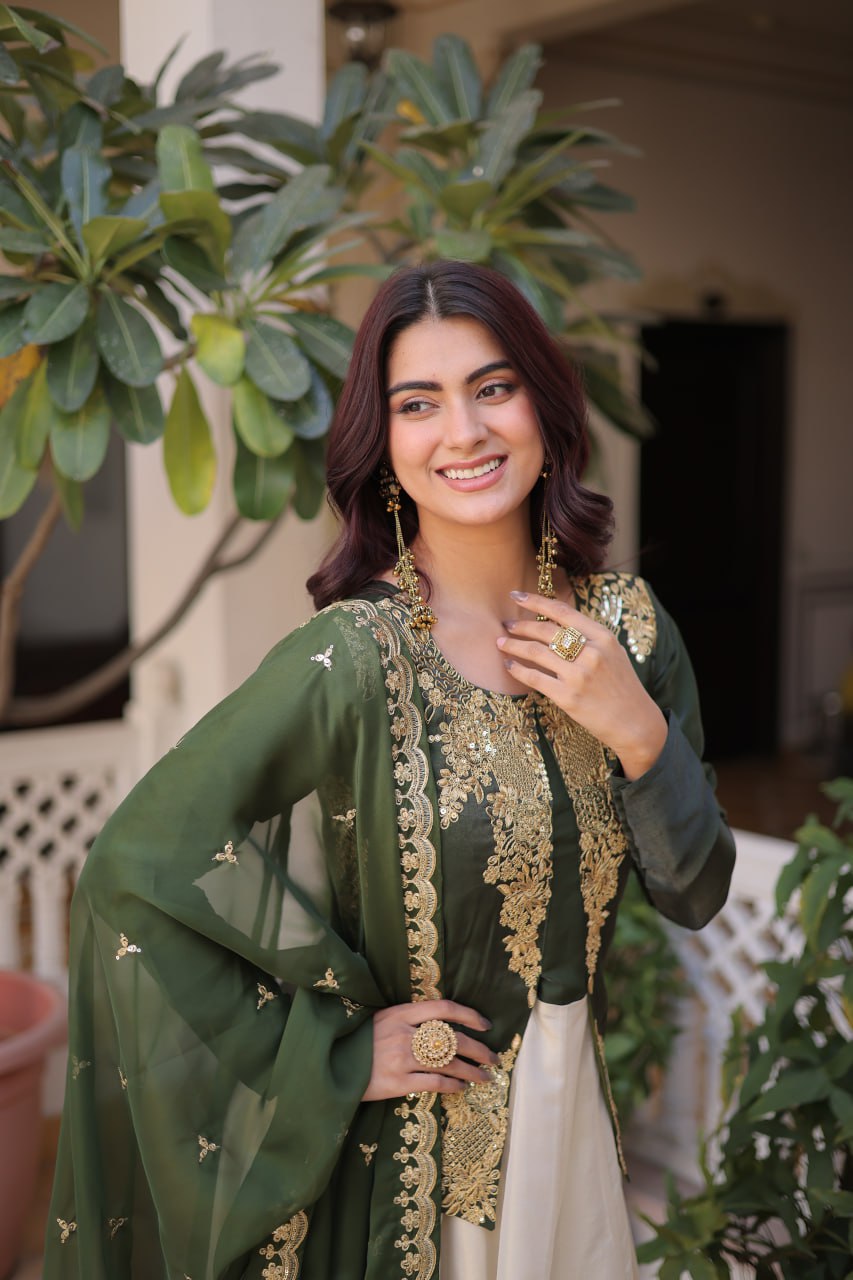 Glass Roman and Cosmos Gown With Dupatta