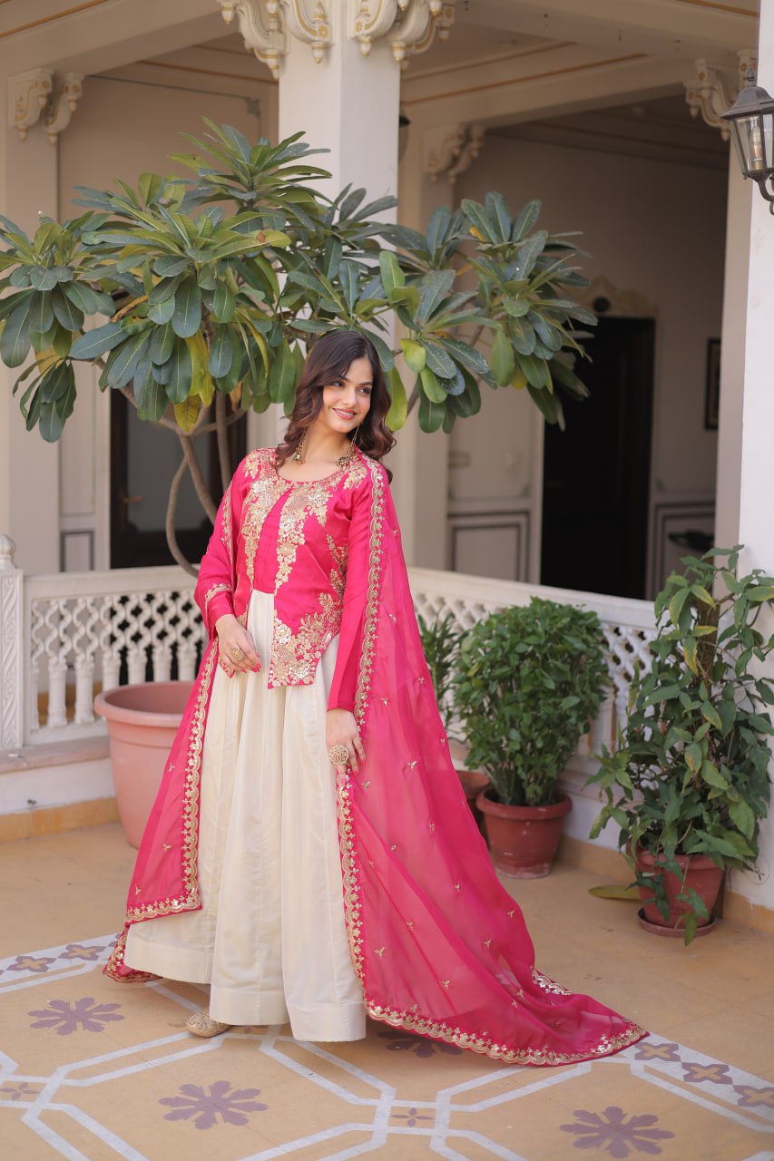 Glass Roman and Cosmos Gown With Dupatta