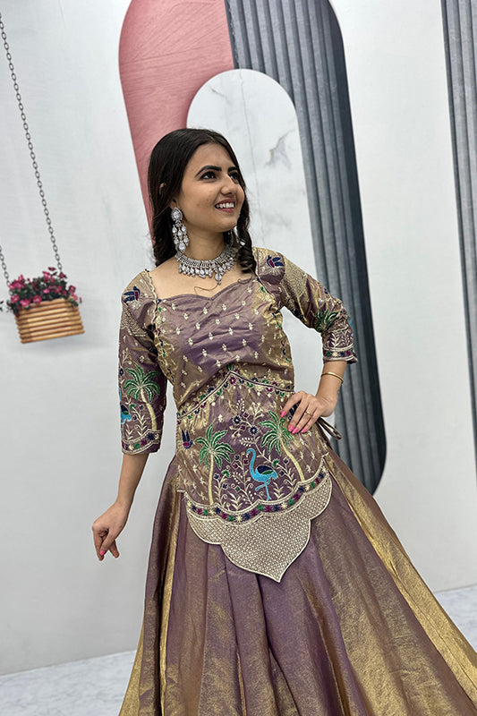 Pure SIlk Satin Crop top With Lehenga