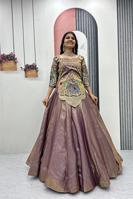 Pure SIlk Satin Crop top With Lehenga