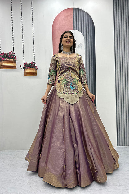 Pure SIlk Satin Crop top With Lehenga