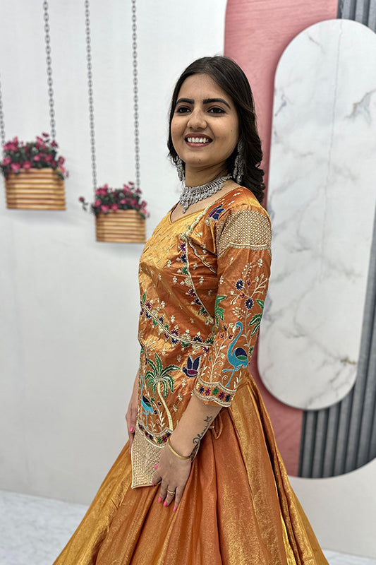 Pure SIlk Satin Crop top With Lehenga
