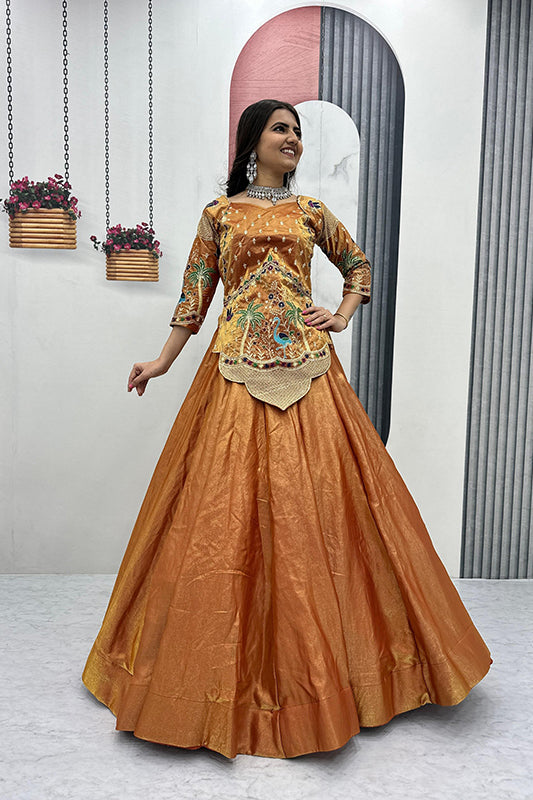 Pure SIlk Satin Crop top With Lehenga