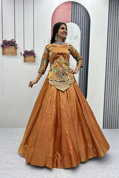 Pure SIlk Satin Crop top With Lehenga