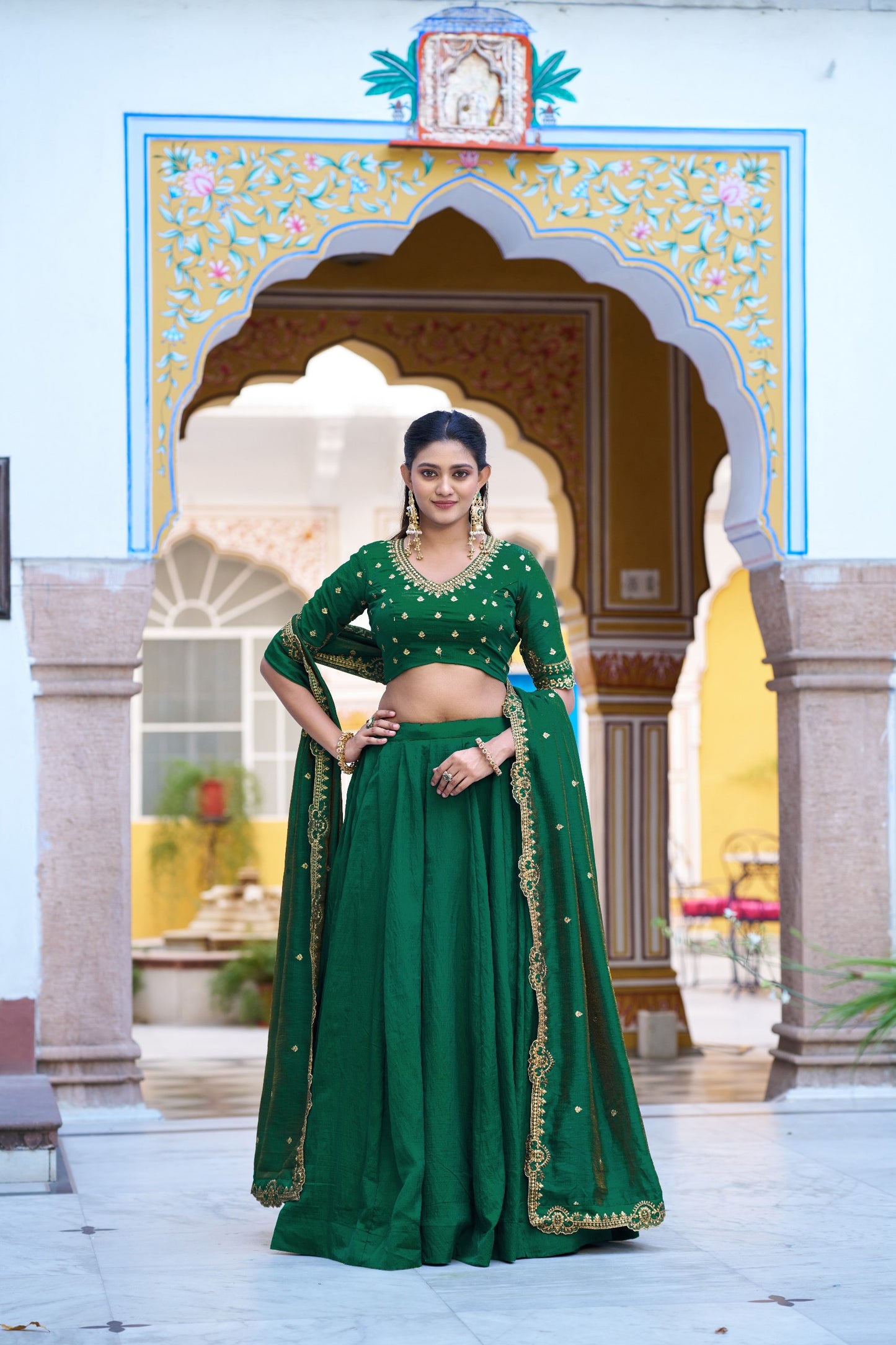 Emerald Royal Elegance | Wedding NC Silk Lehenga